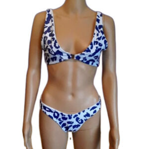Shein Two Piece Bikini Swimsuit size Large blue white print removable pads D30